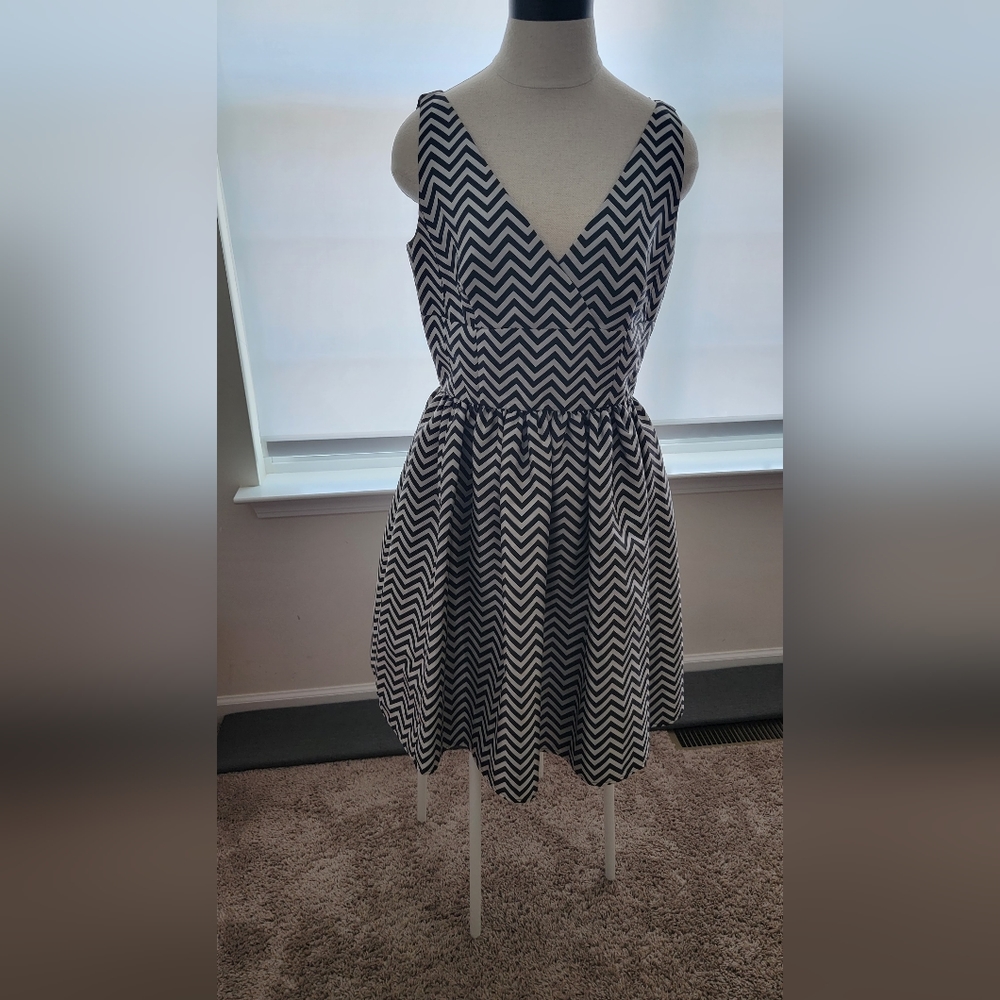 Halogen fit and flare chevron print dress